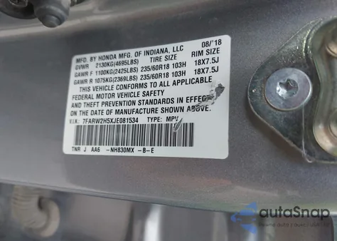 2018 Honda Cr-V Ex from USA, damaged, VIN 7FARW2H5XJE081534